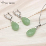 S&Z 585 Rose Water Drop Dangle Earrings & Pendant Necklace Set