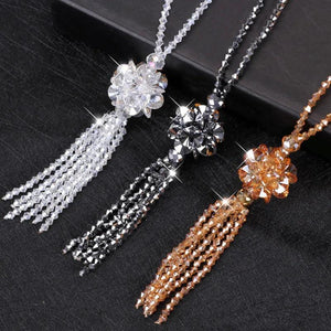 Crystal Bead Long Necklace Women Autumn Winter Sweater Chain Tassel Pendant