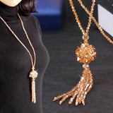 Crystal Bead Long Necklace Women Autumn Winter Sweater Chain Tassel Pendant