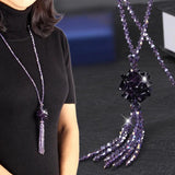 Crystal Bead Long Necklace Women Autumn Winter Sweater Chain Tassel Pendant