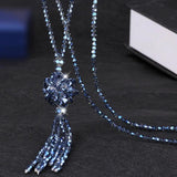 Crystal Bead Long Necklace Women Autumn Winter Sweater Chain Tassel Pendant