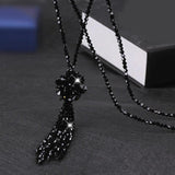 Crystal Bead Long Necklace Women Autumn Winter Sweater Chain Tassel Pendant
