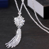Crystal Bead Long Necklace Women Autumn Winter Sweater Chain Tassel Pendant