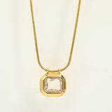 Square Zircon Pendant Necklace Snake Chain Choker Women Jewelry