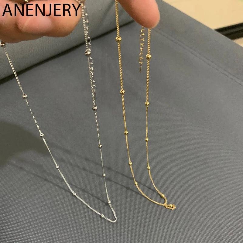 Silver Beads Chain Necklace For Women Men