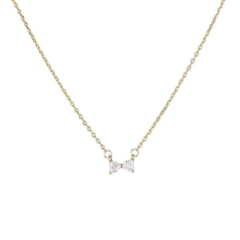 Zircon Bow Necklace Sweet Heart Clavicle Chain