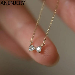 Zircon Bow Necklace Sweet Heart Clavicle Chain