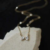 Zircon Bow Necklace Sweet Heart Clavicle Chain