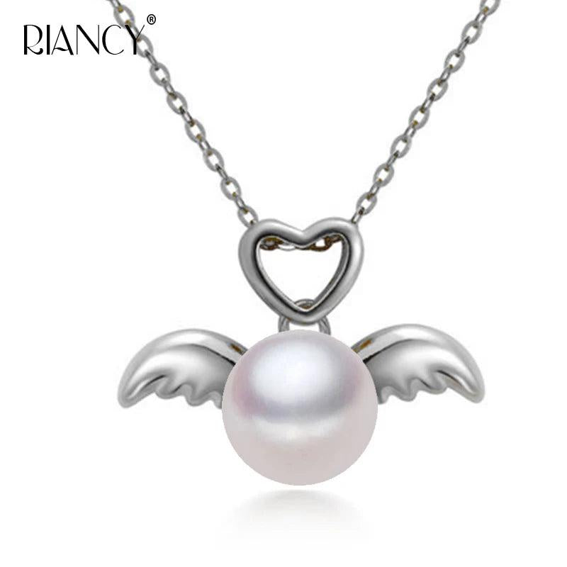 Freshwater Pearl Necklace Angel Pendant 92 Silver