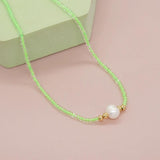 BohoBliss Single Pearl Necklace Colorful Beads Freshwater Pearl Choker