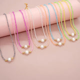 BohoBliss Single Pearl Necklace Colorful Beads Freshwater Pearl Choker