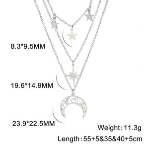 3 Layer Witchy Necklace for Women Star Moon Stainless Steel Choker Layered Jewel