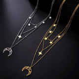 3 Layer Witchy Necklace for Women Star Moon Stainless Steel Choker Layered Jewel