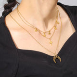 3 Layer Witchy Necklace for Women Star Moon Stainless Steel Choker Layered Jewel