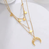 3 Layer Witchy Necklace for Women Star Moon Stainless Steel Choker Layered Jewel