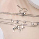 3 Layer Witchy Necklace for Women Star Moon Stainless Steel Choker Layered Jewel