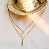Double Layer Crystal Zircon Pendant Necklace Stainless Steel Choker Chain