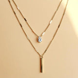 Double Layer Crystal Zircon Pendant Necklace Stainless Steel Choker Chain