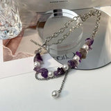Titanium Steel Crushed Stone Pearl Necklace Tassel Collarbone Chain