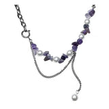 Titanium Steel Crushed Stone Pearl Necklace Tassel Collarbone Chain
