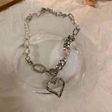 Spicy Girl Pearl Heart Splice Necklace for Women, High Sense Collar Chain