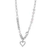 Spicy Girl Pearl Heart Splice Necklace for Women, High Sense Collar Chain