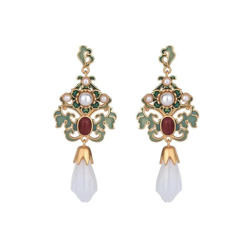 Enamel Flower Drop Earrings Chinese Style Jewelry