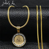 Jesus Virgin Mary Cross Crystal Choker Necklace Stainless Steel