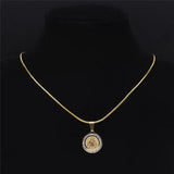Jesus Virgin Mary Cross Crystal Choker Necklace Stainless Steel