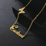 Custom Name Butterfly Pendant Necklace - Stainless Steel