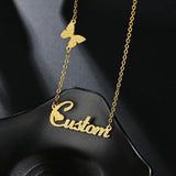 Custom Name Butterfly Pendant Necklace - Stainless Steel