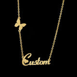 Custom Name Butterfly Pendant Necklace - Stainless Steel
