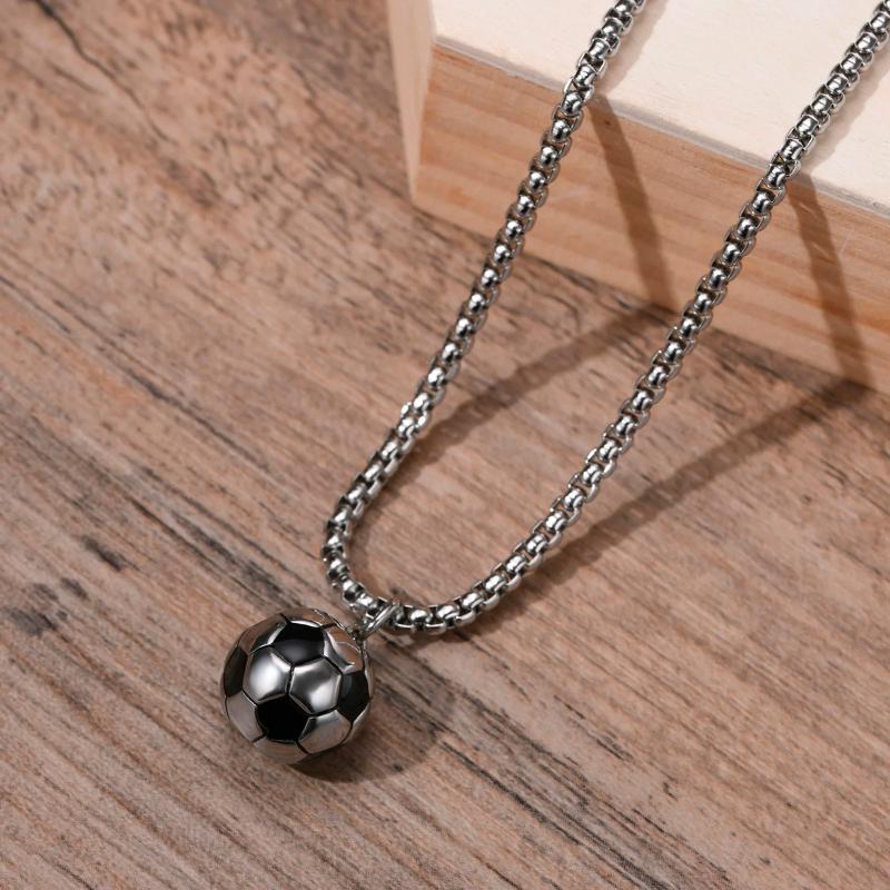 Stainless Steel 3D Soccer Football Charm Pendant Necklace for Men Boys Fans