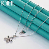 925 Silver Petal Pendant Necklace AAA Zircon 18 Inch Box Chain Wedding Jewelry