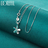 925 Silver Petal Pendant Necklace AAA Zircon 18 Inch Box Chain Wedding Jewelry