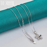 925 Silver Petal Pendant Necklace AAA Zircon 18 Inch Box Chain Wedding Jewelry
