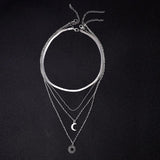925 Silver Layer Necklace Round Moon Pendant Women Jewelry