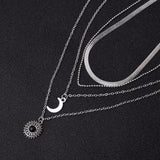 925 Silver Layer Necklace Round Moon Pendant Women Jewelry