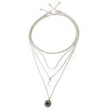 925 Silver Layer Necklace Round Moon Pendant Women Jewelry