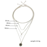 925 Silver Layer Necklace Round Moon Pendant Women Jewelry