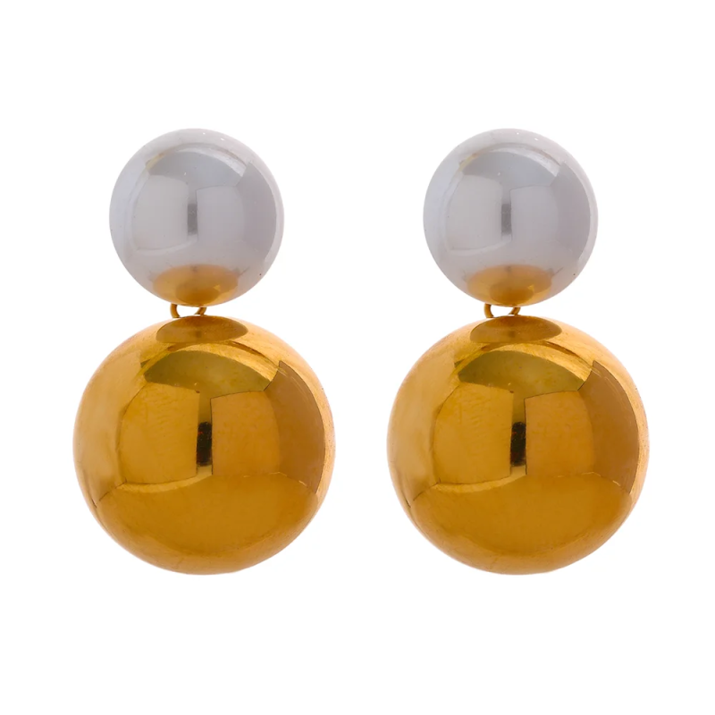 Stylish 20mm Stainless Steel Round Ball Drop Earrings