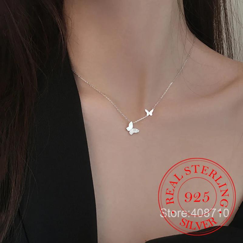 Dainty Butterfly CZ 925 Silver Necklace for Women