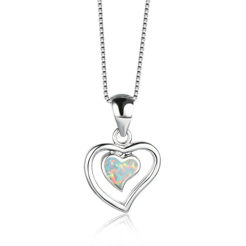 Fire Opal Heart Pendant Necklace 925 Silver Birthstone Gift