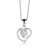 Fire Opal Heart Pendant Necklace 925 Silver Birthstone Gift