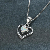 Fire Opal Heart Pendant Necklace 925 Silver Birthstone Gift