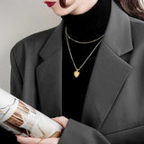 925 Sterling Silver Necklace Ladies Double Layers Necklace Circle Shape