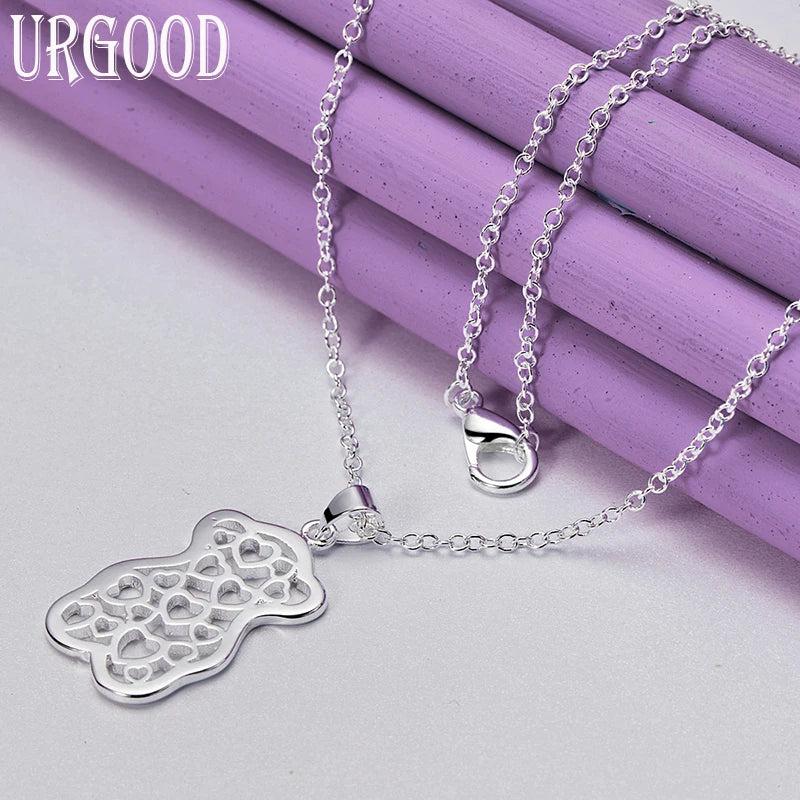 925 Silver Bear Pendant Necklace 16-30 Inch Chain Women Party