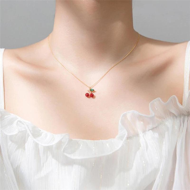 925 Silver Red Diamond Mini Cherry Necklace