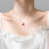 925 Silver Red Diamond Mini Cherry Necklace
