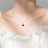 925 Silver Red Diamond Mini Cherry Necklace